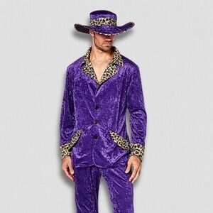 California Costumes Pimp Coat Oversized Floppy Hat Leopard Trim Velvet Purple XL